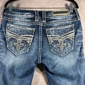 Rock Revival Boris Jeans Womens 32 Blue Denim Skinny Mid Rise Thick Stitch Biker